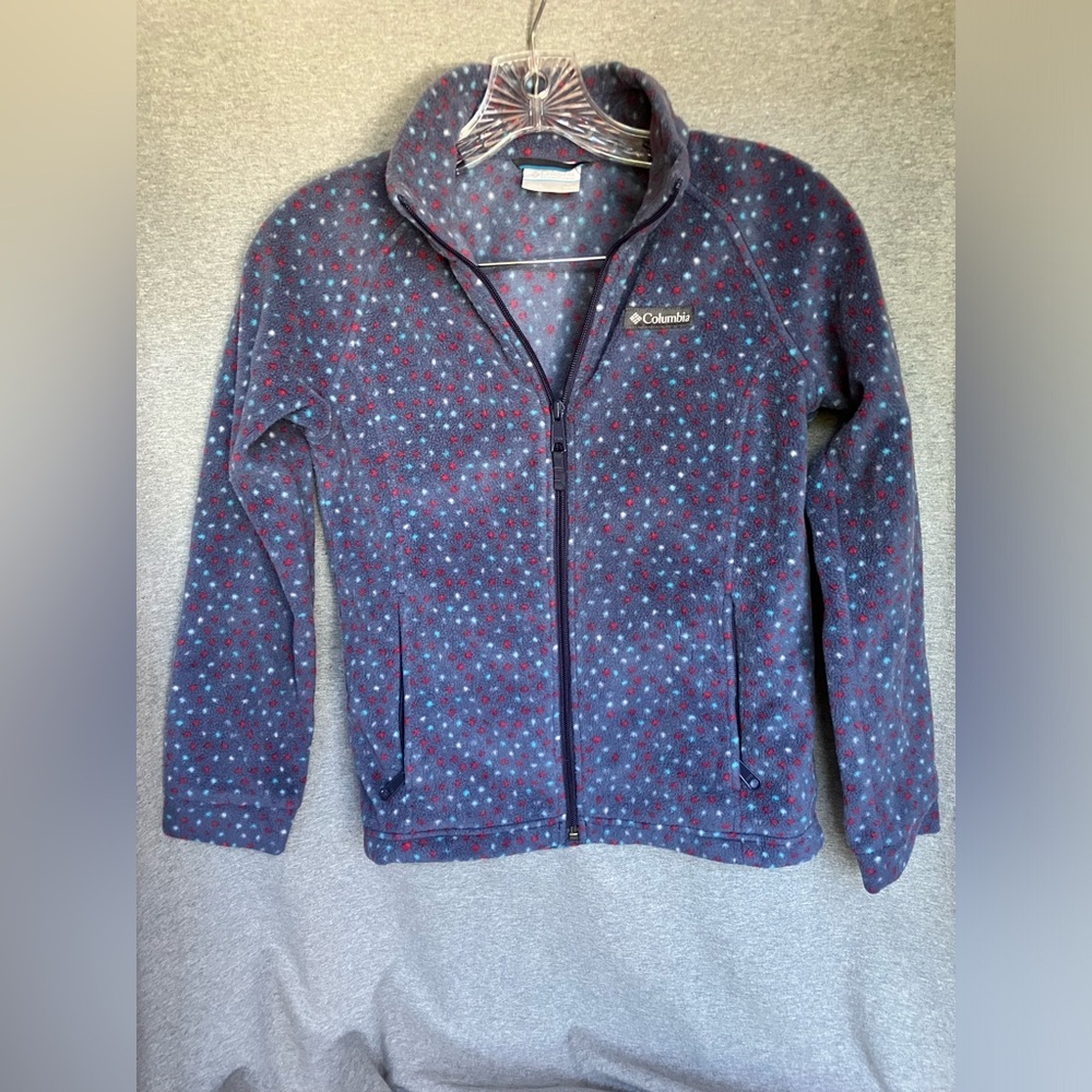 EUC - Polka dot fleece jacket by Columbia - Kids' Size M(10/12) Pockets Full Zip